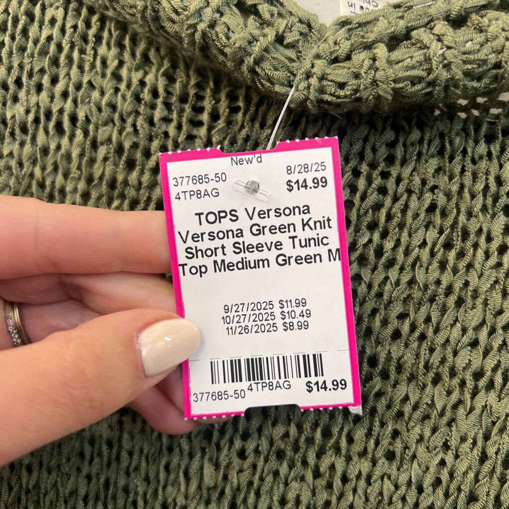 Versona Green Knit Short Sleeve Tunic Top Medium