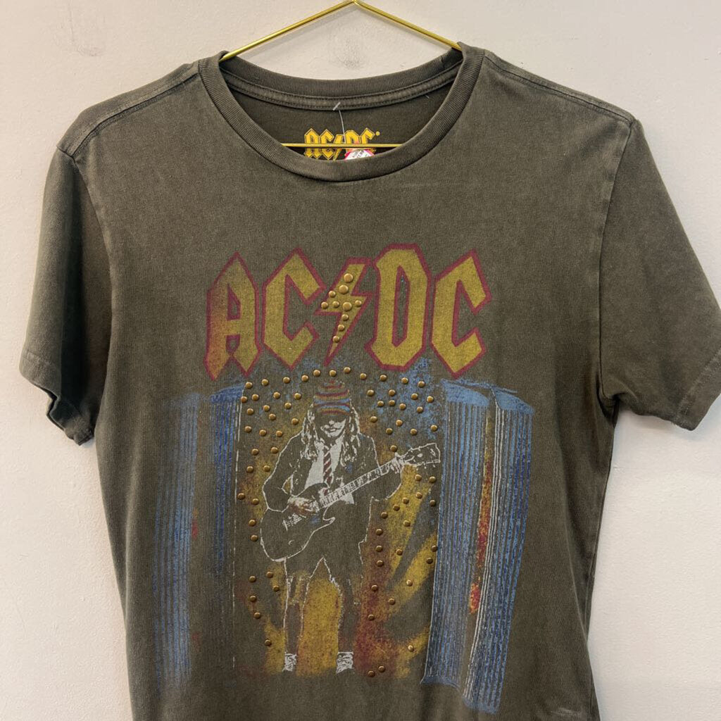 ACDC Grey Studded Short Sleeve Graphic Tee Extra Small