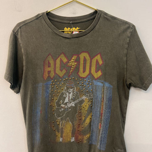 ACDC Grey Studded Short Sleeve Graphic Tee Extra Small