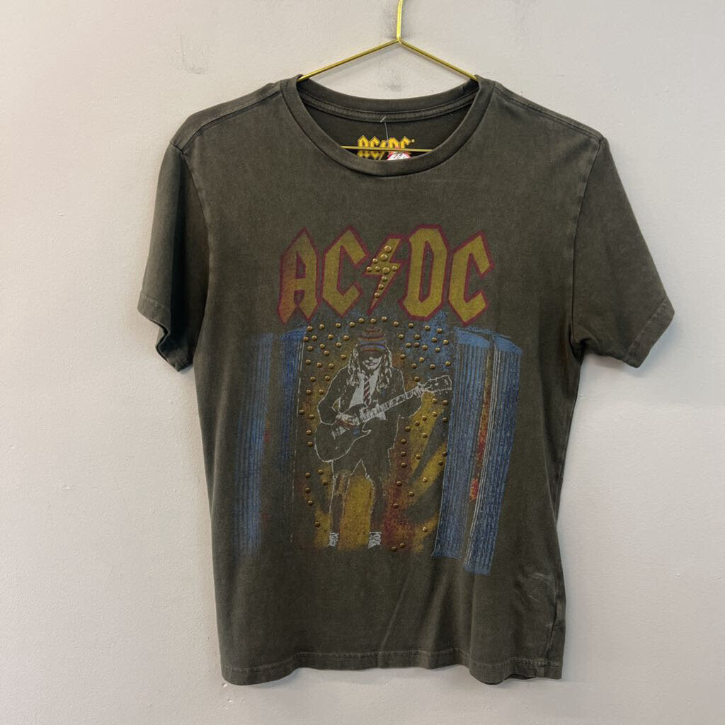 ACDC Grey Studded Short Sleeve Graphic Tee Extra Small