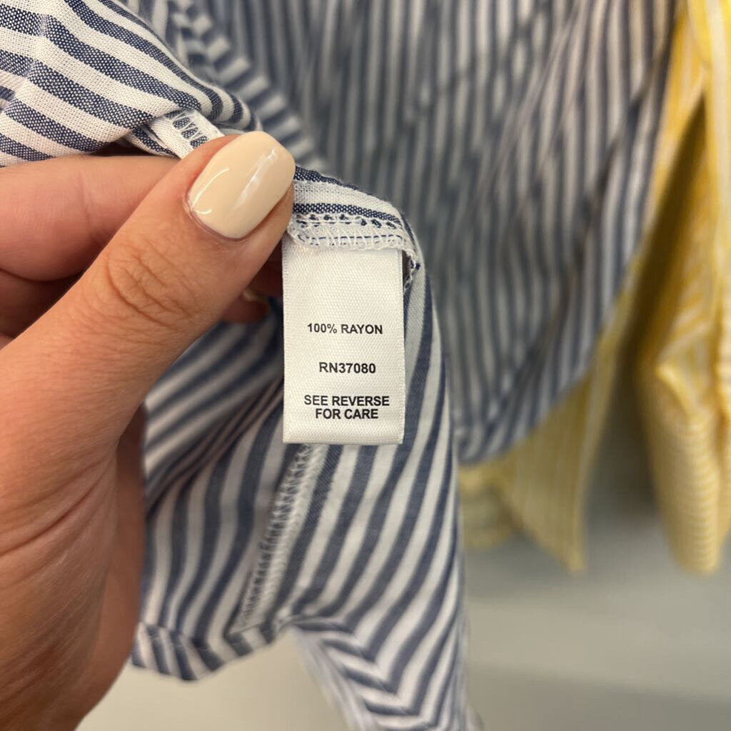 Versona White/ Yellow/ Blue Color Block Striped Long Sleeve Button Down Top Small