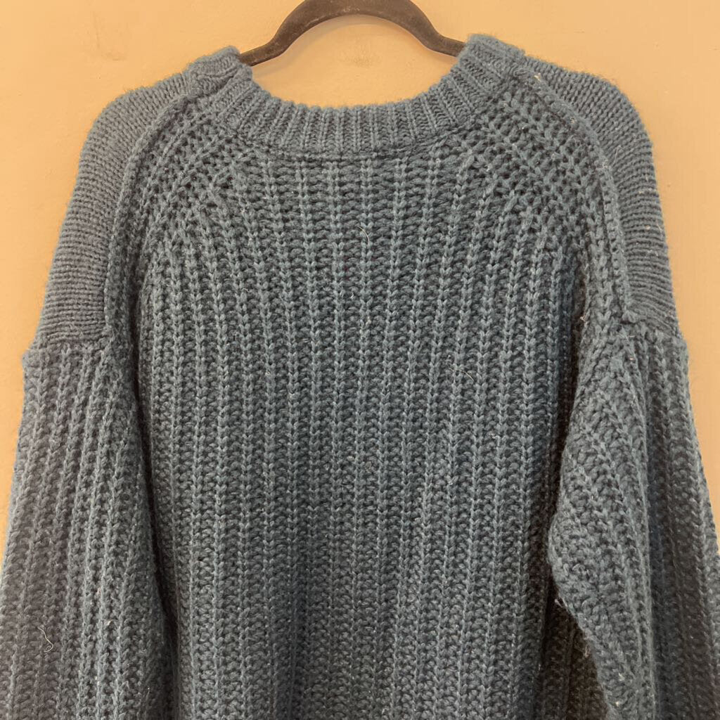 Easel Blue/ Yellow/ Grey Print Knit Long Sleeve Sweater Top Small