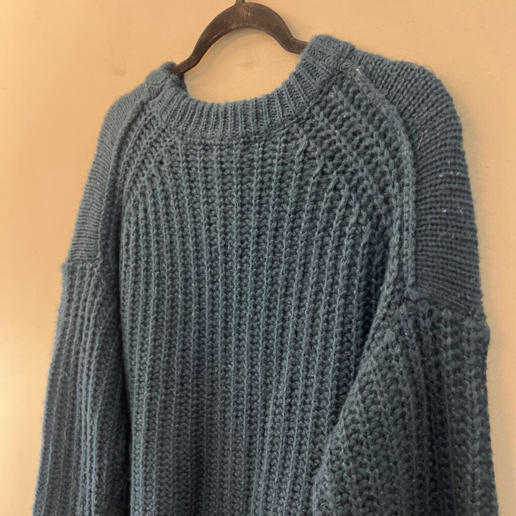 Easel Blue/ Yellow/ Grey Print Knit Long Sleeve Sweater Top Small