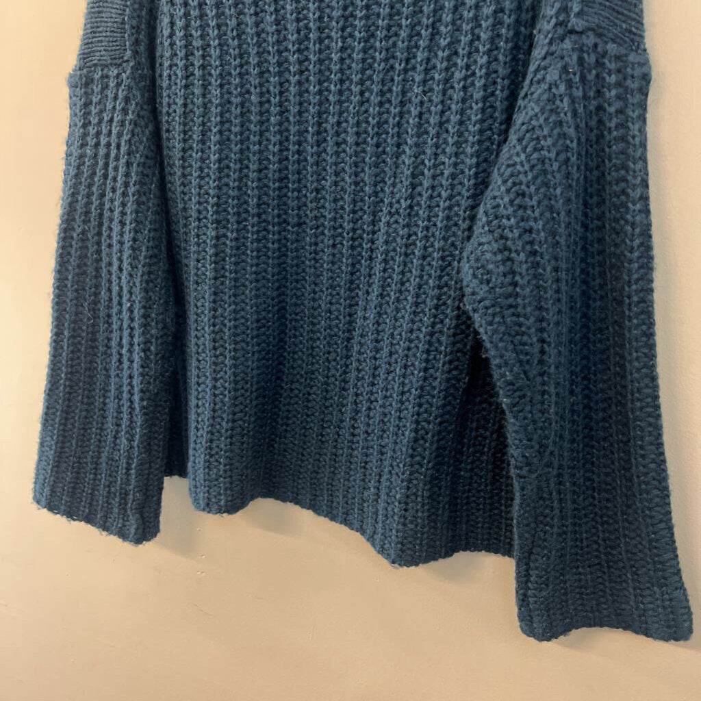 Easel Blue/ Yellow/ Grey Print Knit Long Sleeve Sweater Top Small