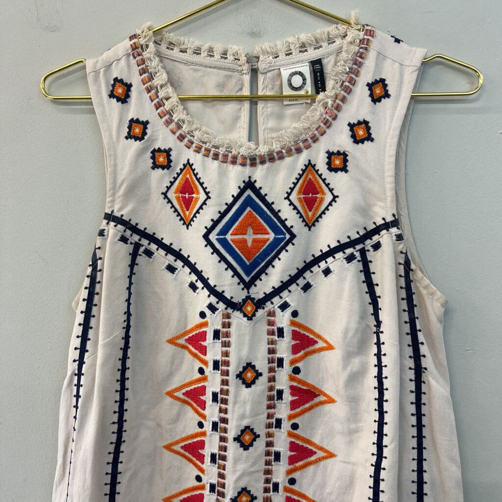 Anthropologie Beige/ Multi Embroidered Tank Shift Dress 4