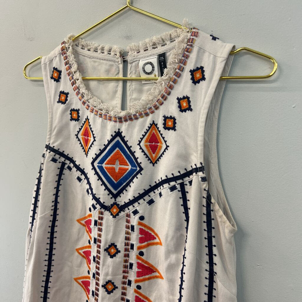Anthropologie Beige/ Multi Embroidered Tank Shift Dress 4