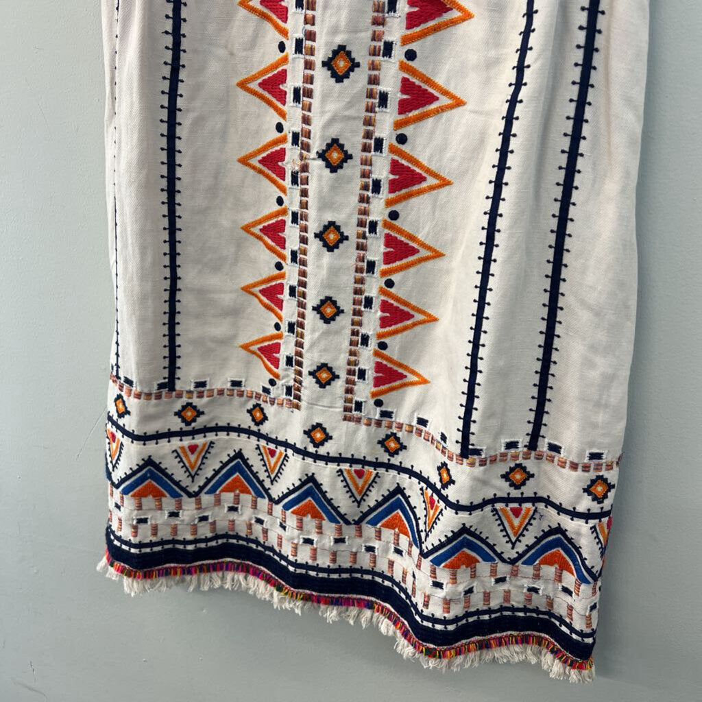 Anthropologie Beige/ Multi Embroidered Tank Shift Dress 4
