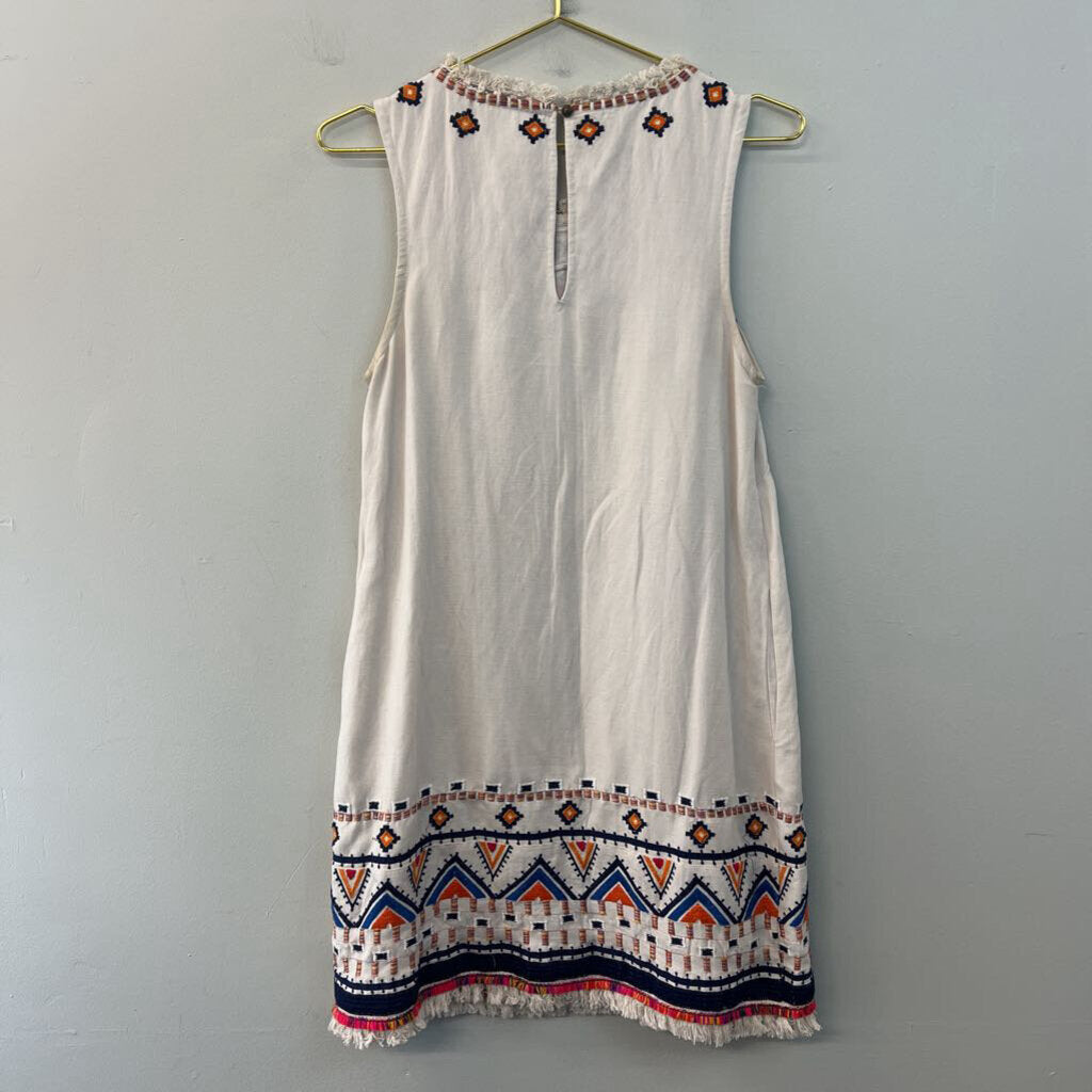 Anthropologie Beige/ Multi Embroidered Tank Shift Dress 4