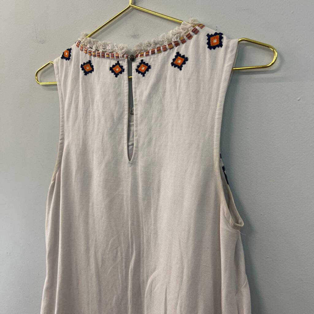 Anthropologie Beige/ Multi Embroidered Tank Shift Dress 4