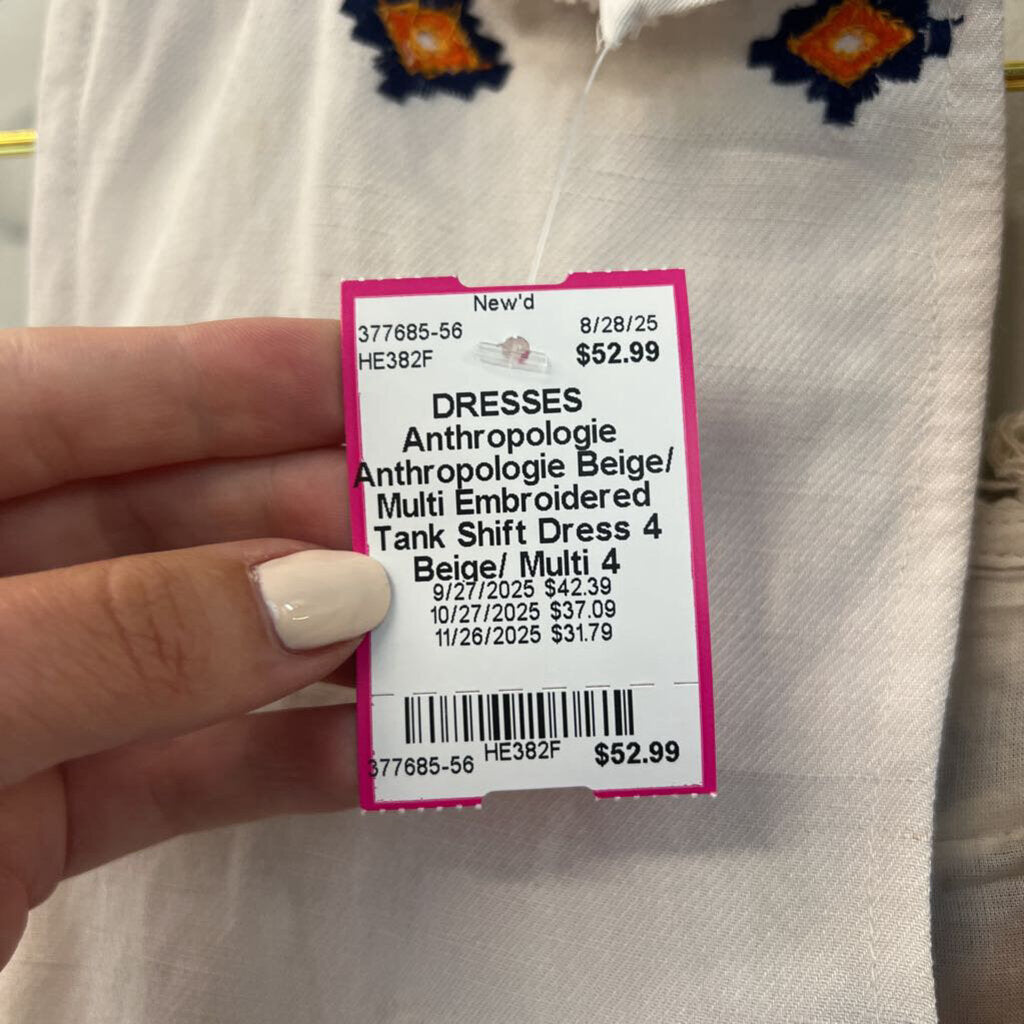 Anthropologie Beige/ Multi Embroidered Tank Shift Dress 4