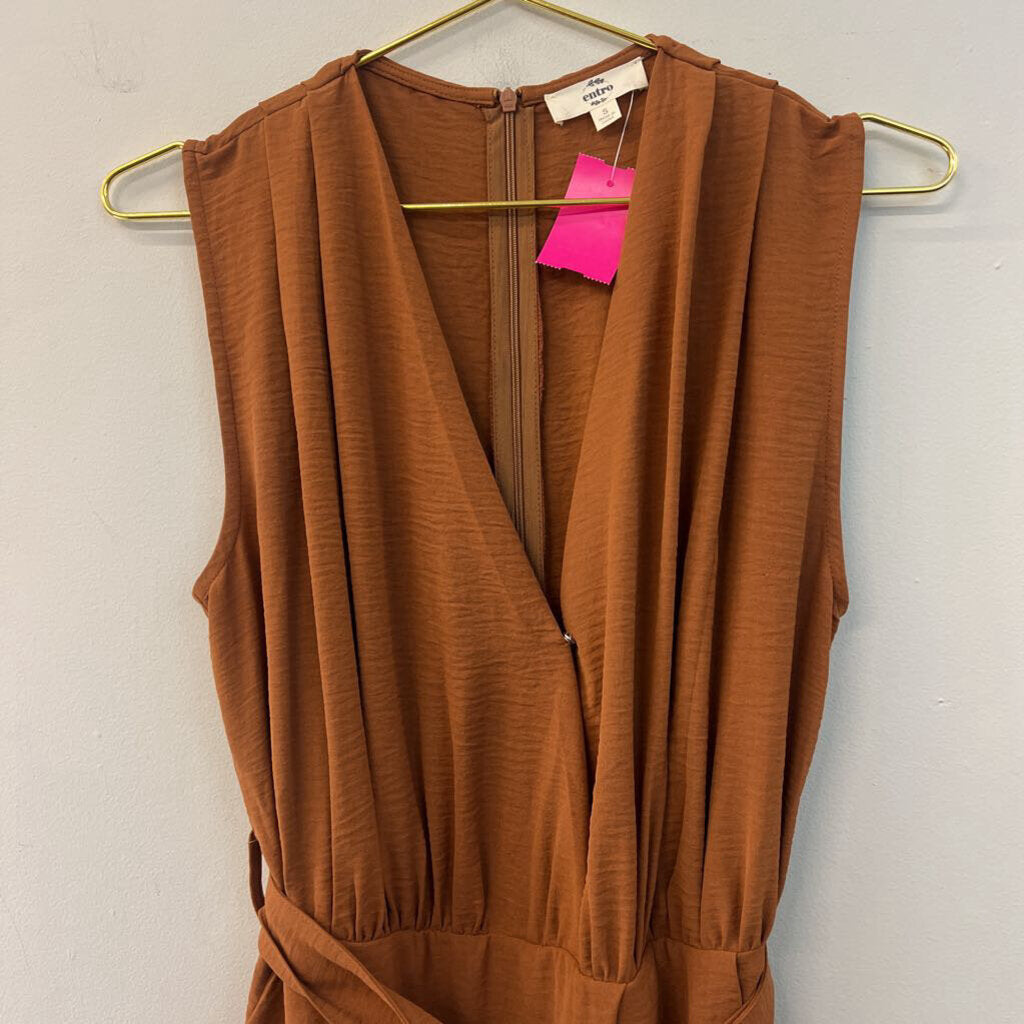 Entro Brown Sleeveless Tie Waist Jumpsuit Small