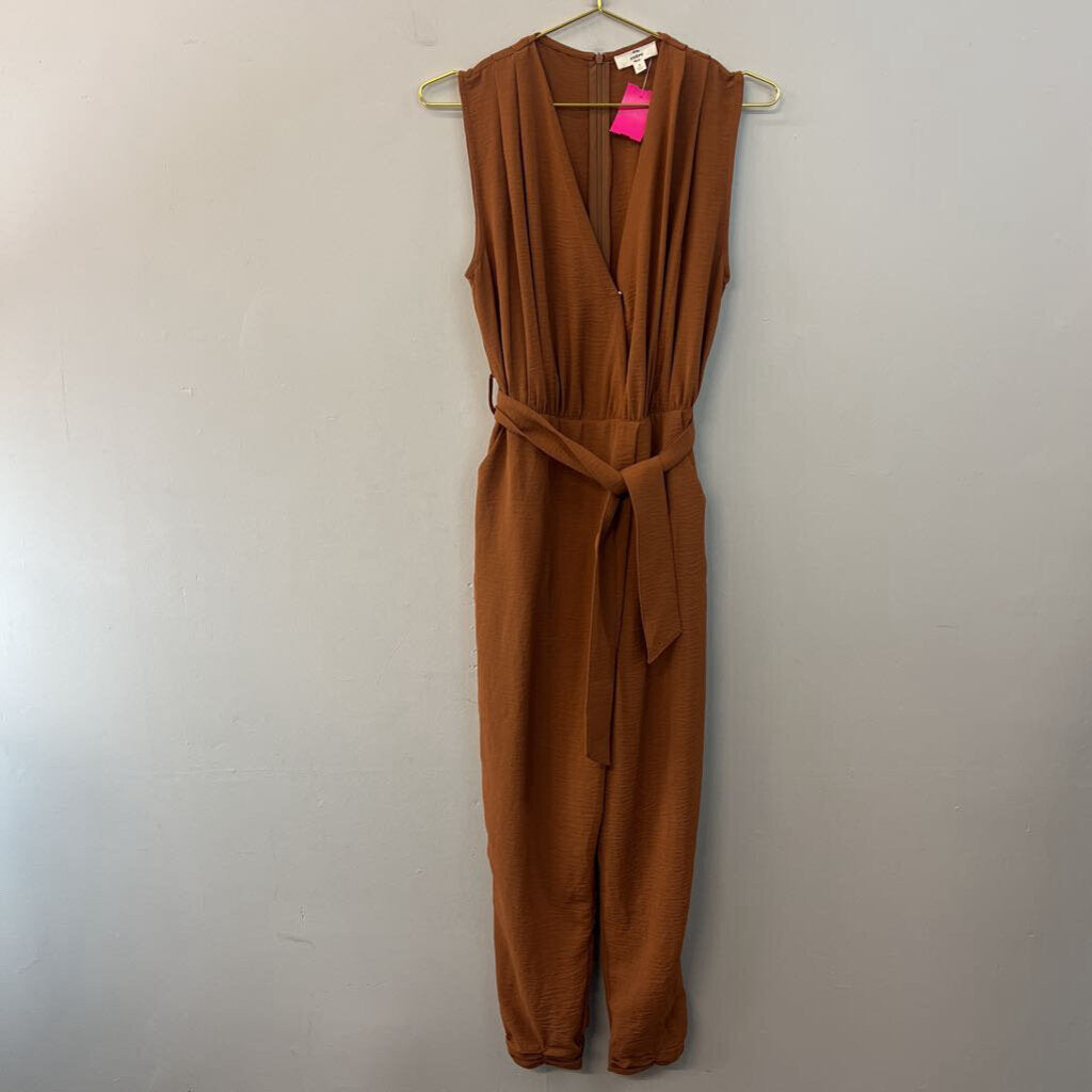 Entro Brown Sleeveless Tie Waist Jumpsuit Small