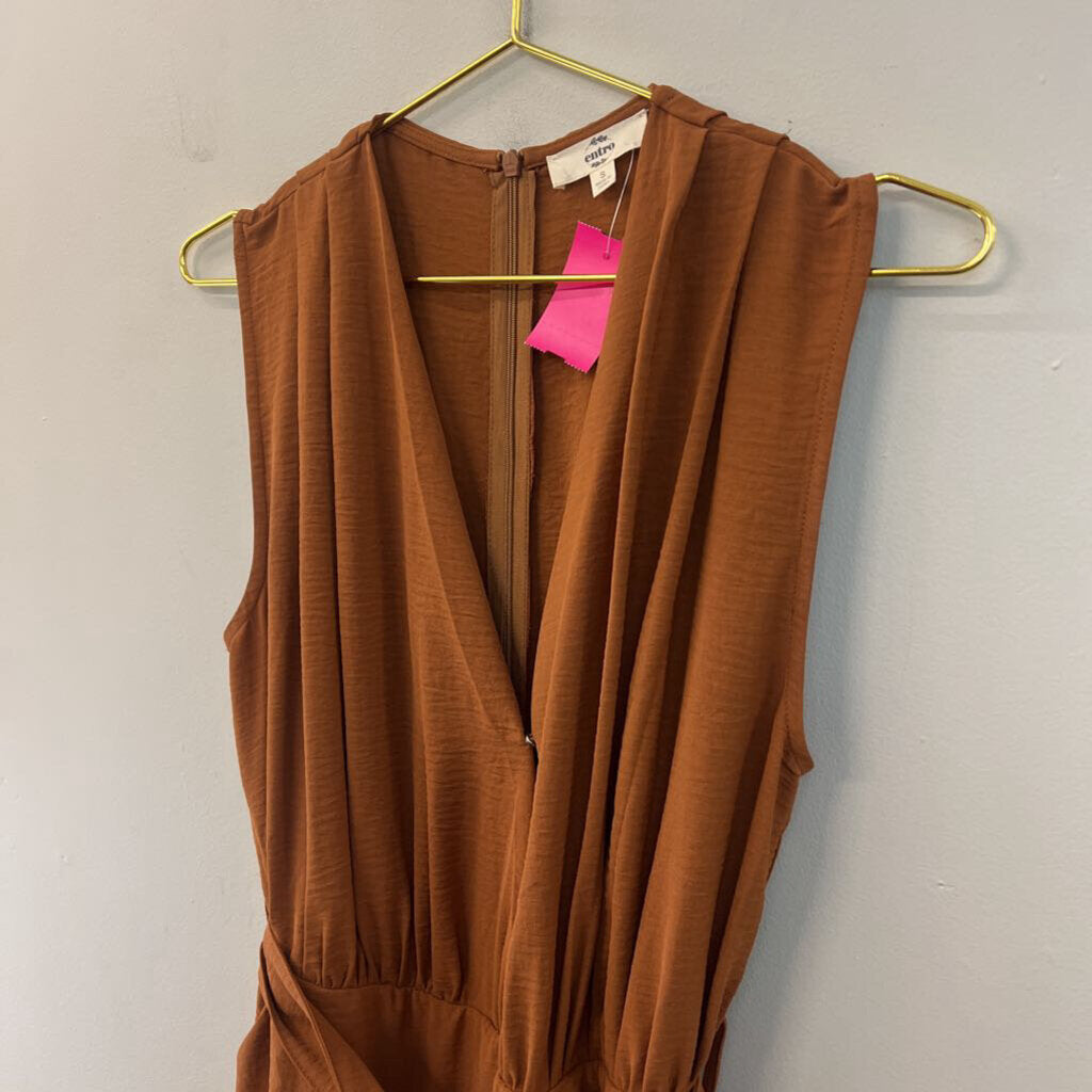 Entro Brown Sleeveless Tie Waist Jumpsuit Small
