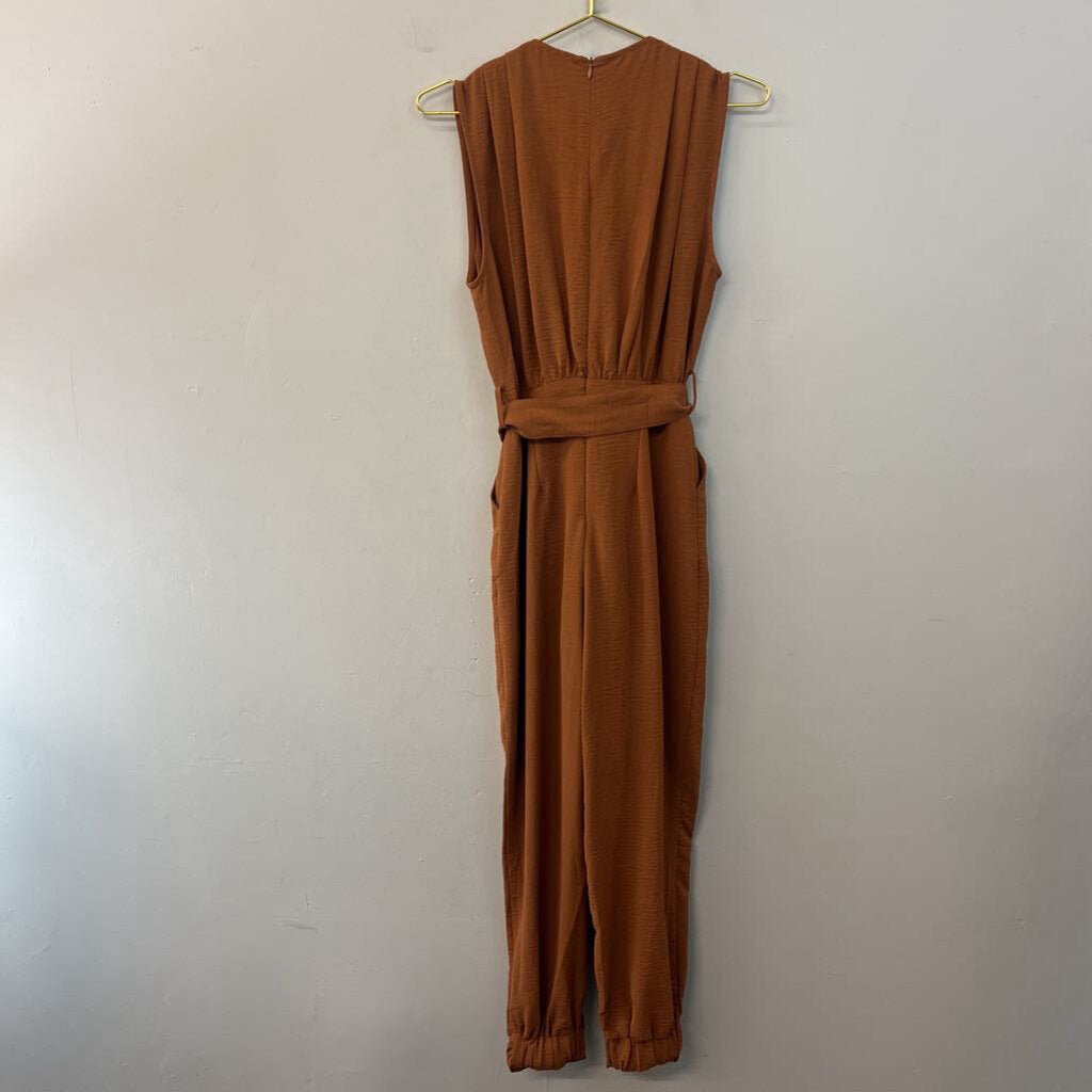 Entro Brown Sleeveless Tie Waist Jumpsuit Small