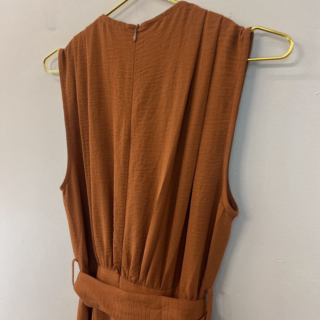 Entro Brown Sleeveless Tie Waist Jumpsuit Small