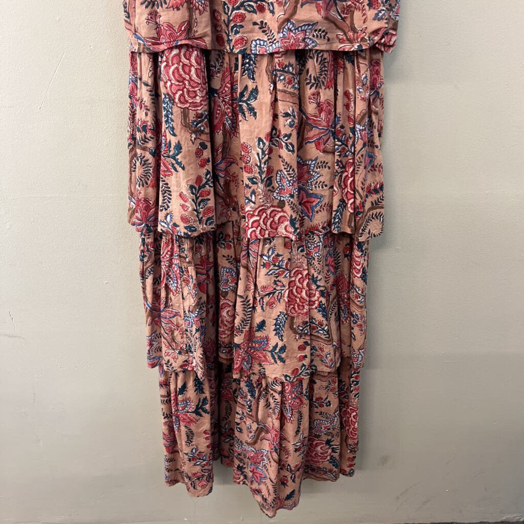 Anna Cate Blush/ Blue Print Ruffle Short Sleeve Maxi Dress Small