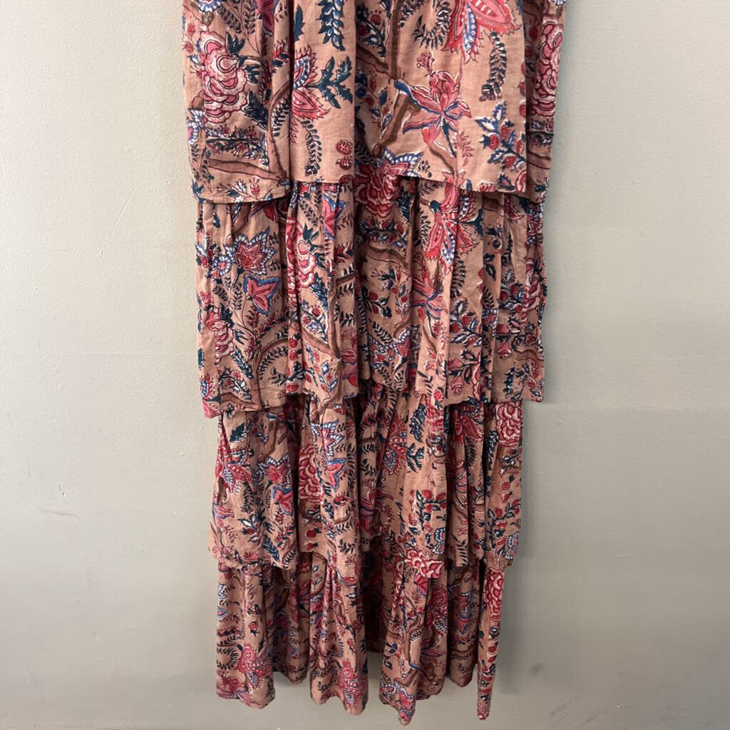 Anna Cate Blush/ Blue Print Ruffle Short Sleeve Maxi Dress Small