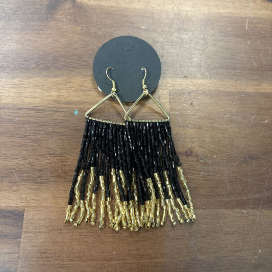 Gold/ Black Beaded Tassel Drop Statement Earrings