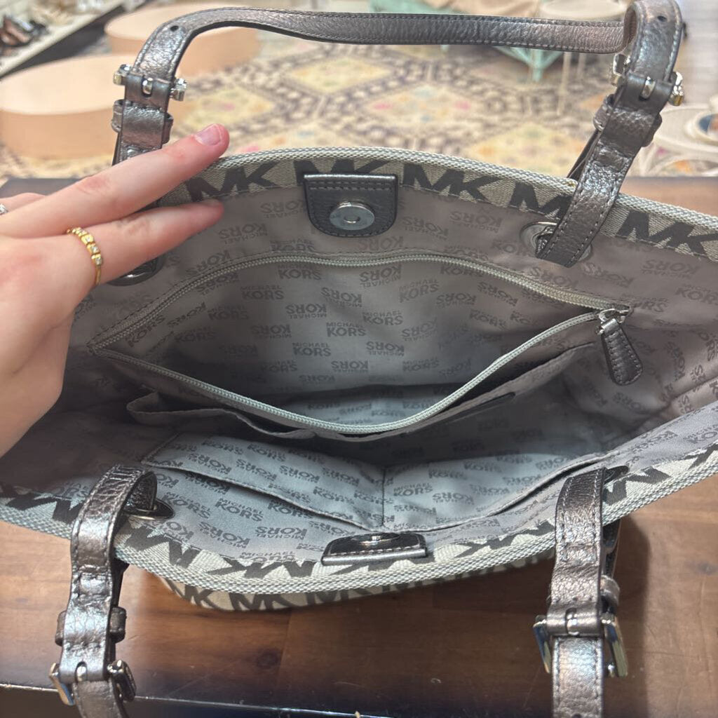Michael Kors Grey Canvas Logo Print Purse