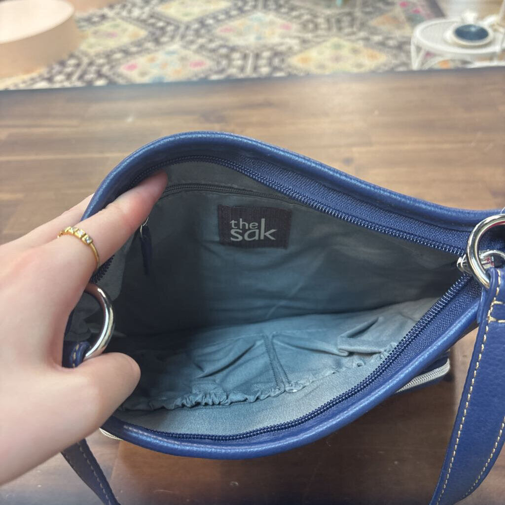 The Sak Blue Pebbled Leather Crossbody Purse