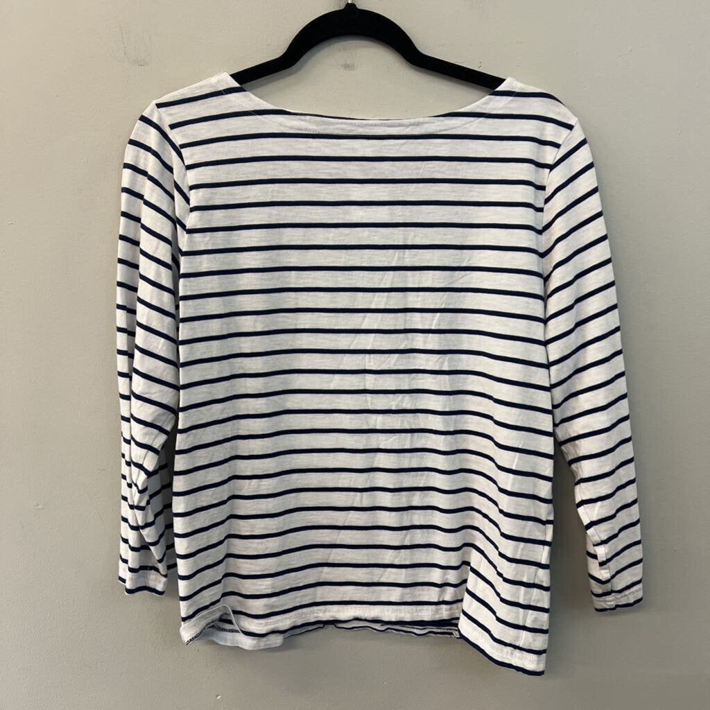 J Crew White/ Navy Striped Long Sleeve Top Medium