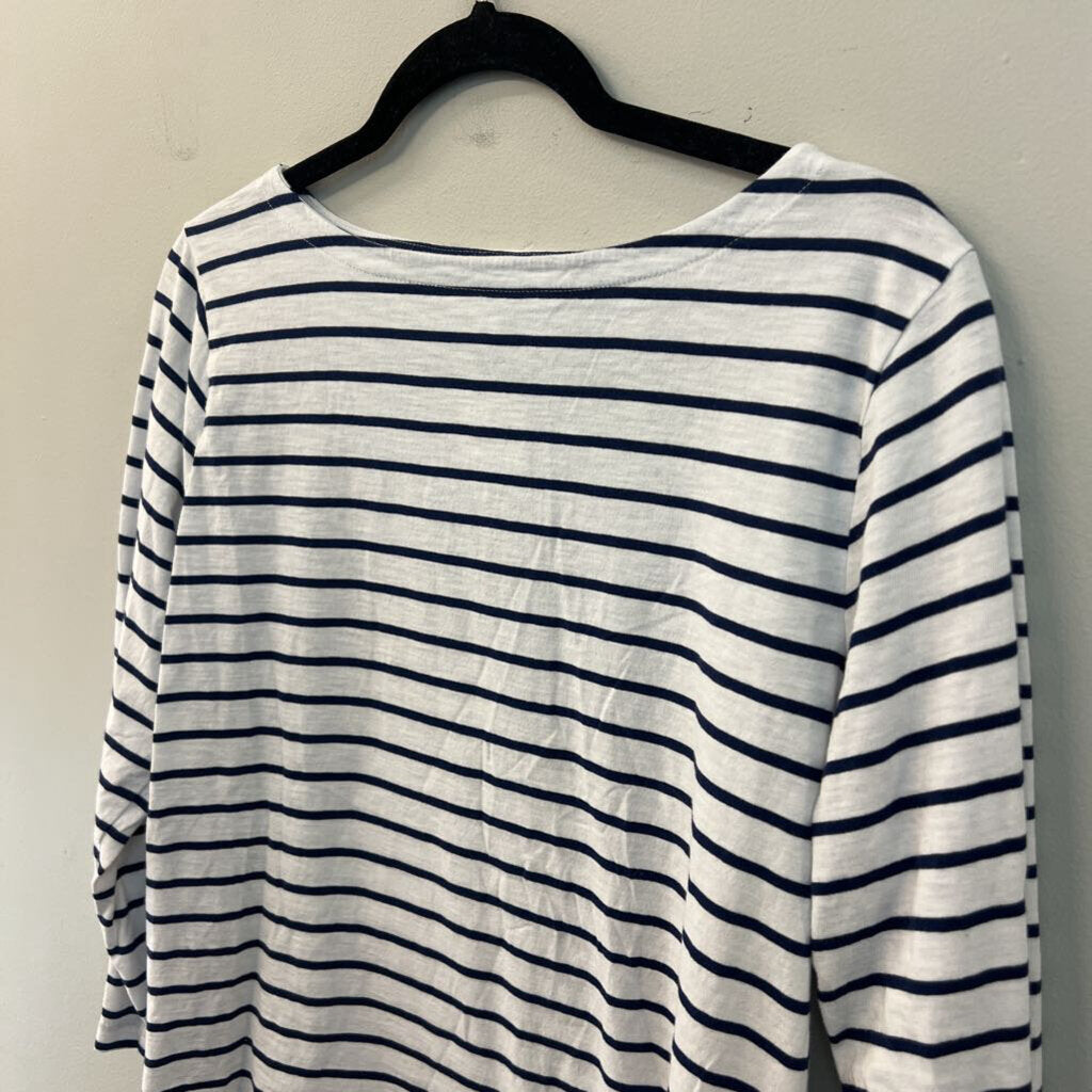 J Crew White/ Navy Striped Long Sleeve Top Medium