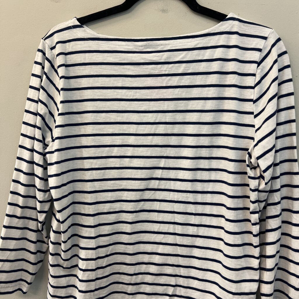 J Crew White/ Navy Striped Long Sleeve Top Medium