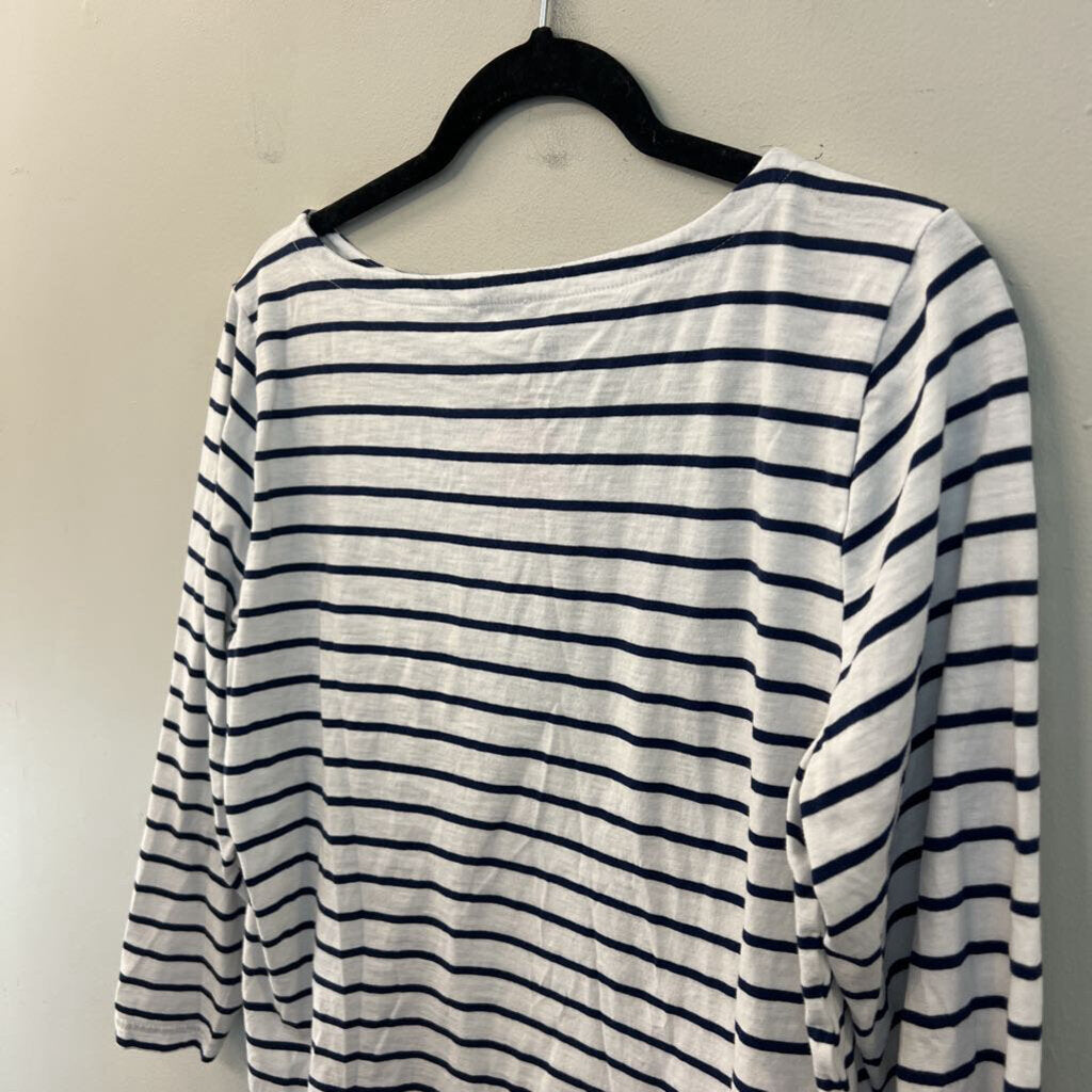 J Crew White/ Navy Striped Long Sleeve Top Medium
