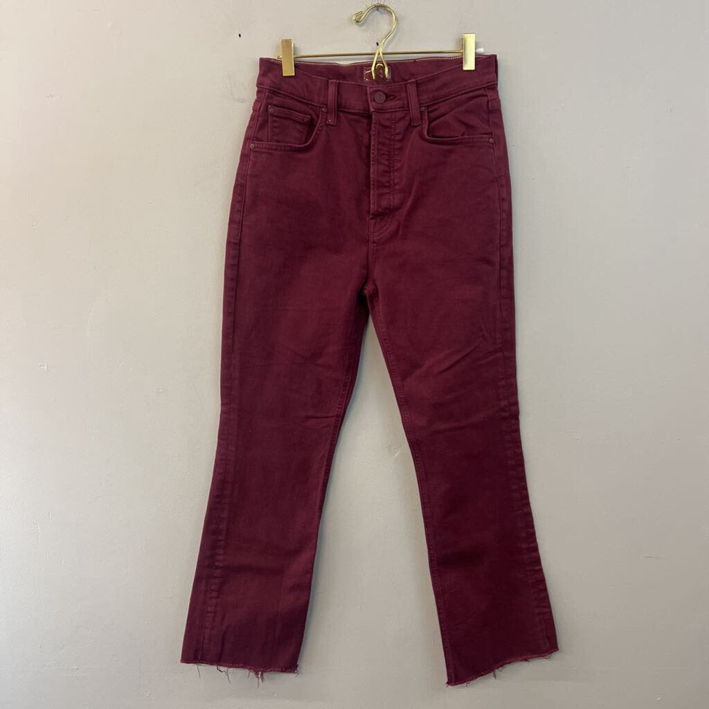 Mother Burgundy Denim The Tripper Ankle Fray Jeans 27