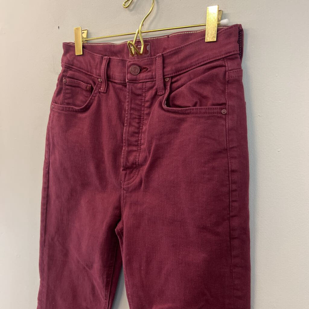 Mother Burgundy Denim The Tripper Ankle Fray Jeans 27