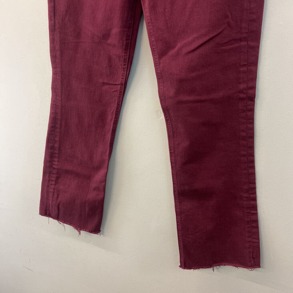 Mother Burgundy Denim The Tripper Ankle Fray Jeans 27