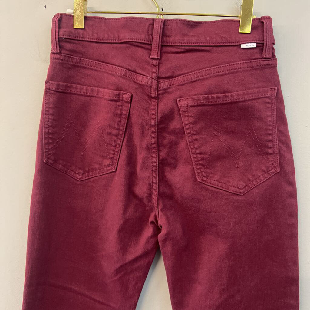 Mother Burgundy Denim The Tripper Ankle Fray Jeans 27