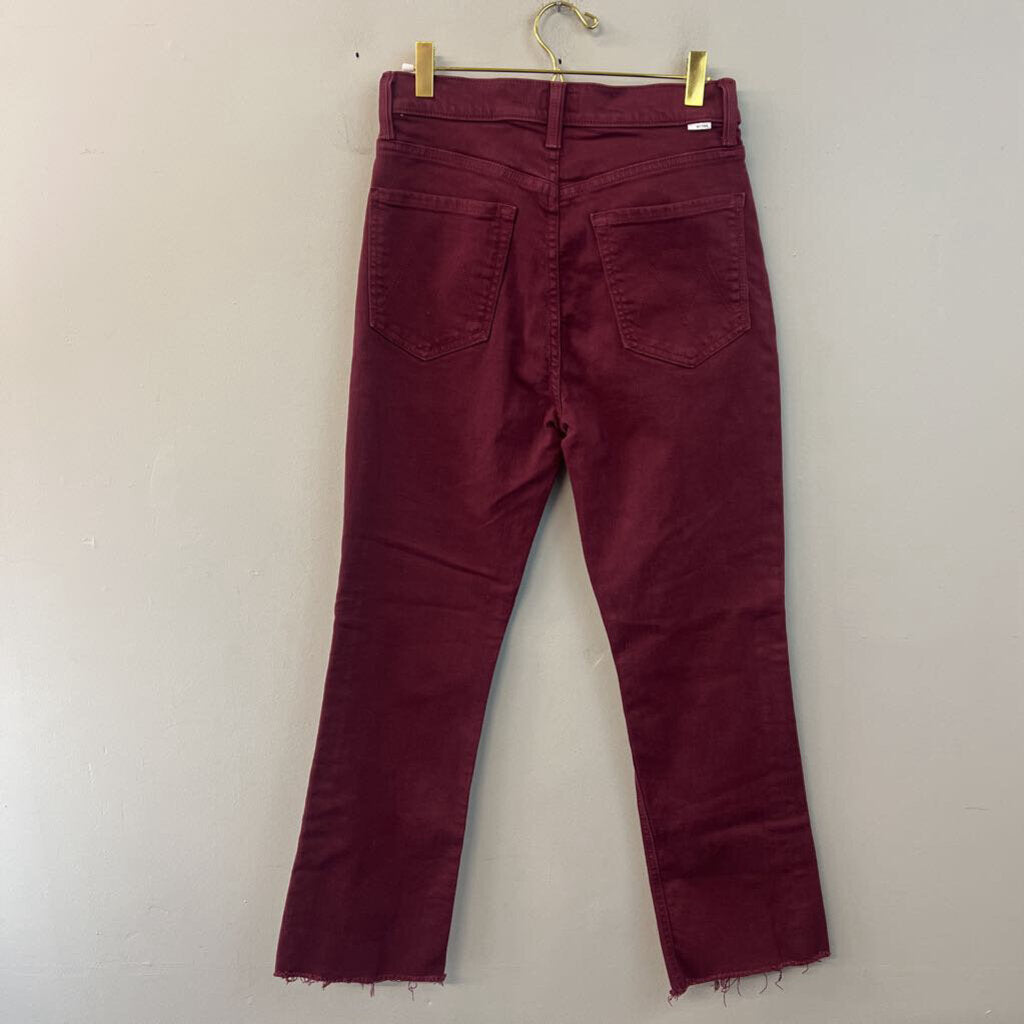 Mother Burgundy Denim The Tripper Ankle Fray Jeans 27