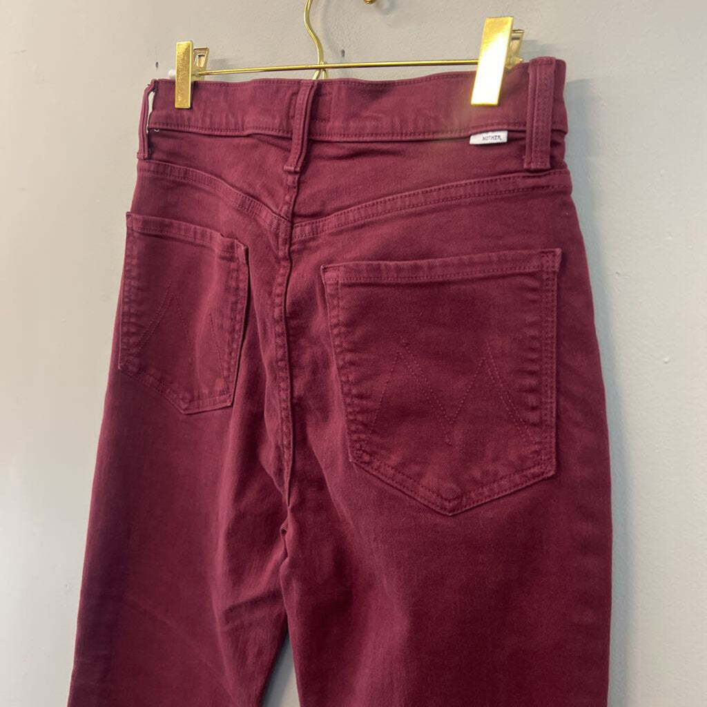 Mother Burgundy Denim The Tripper Ankle Fray Jeans 27