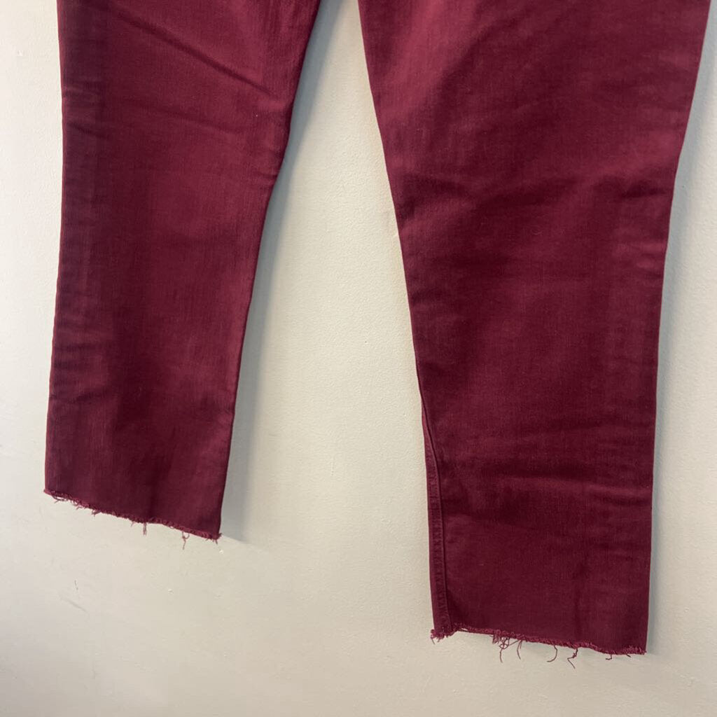Mother Burgundy Denim The Tripper Ankle Fray Jeans 27