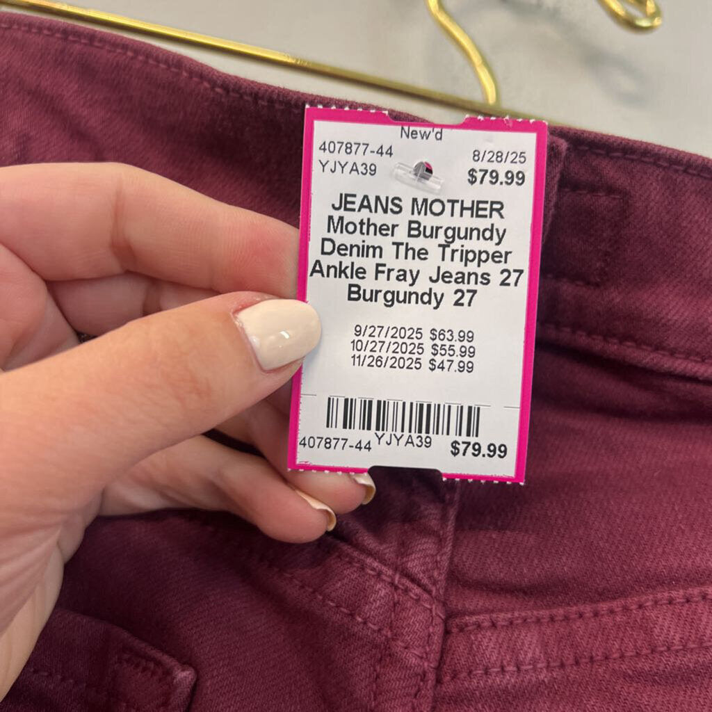 Mother Burgundy Denim The Tripper Ankle Fray Jeans 27