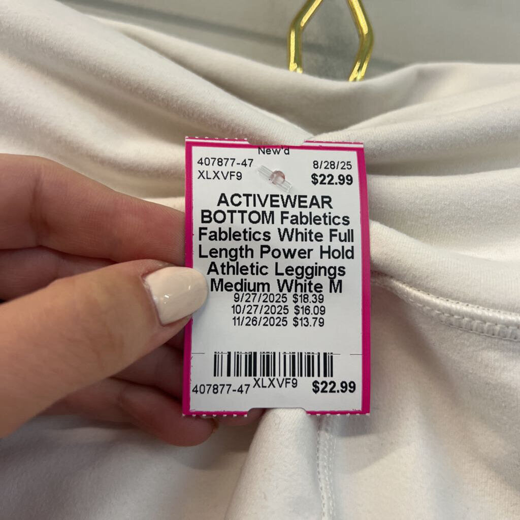 Fabletics White Full Length Power Hold Athletic Leggings Medium