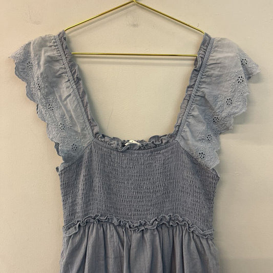 Davi and Dani Blue Eyelet Short Sleeve Tiered Skirt Maxi Dress Medium