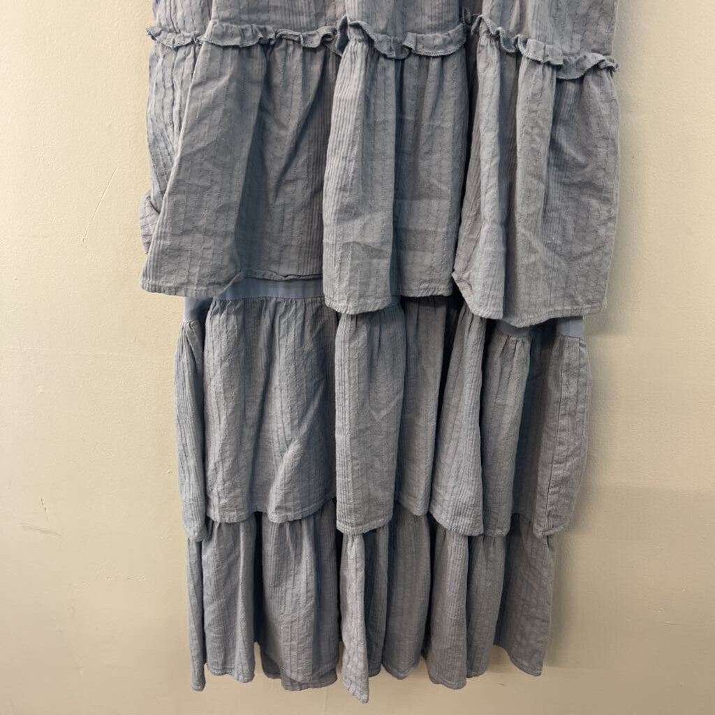 Davi and Dani Blue Eyelet Short Sleeve Tiered Skirt Maxi Dress Medium