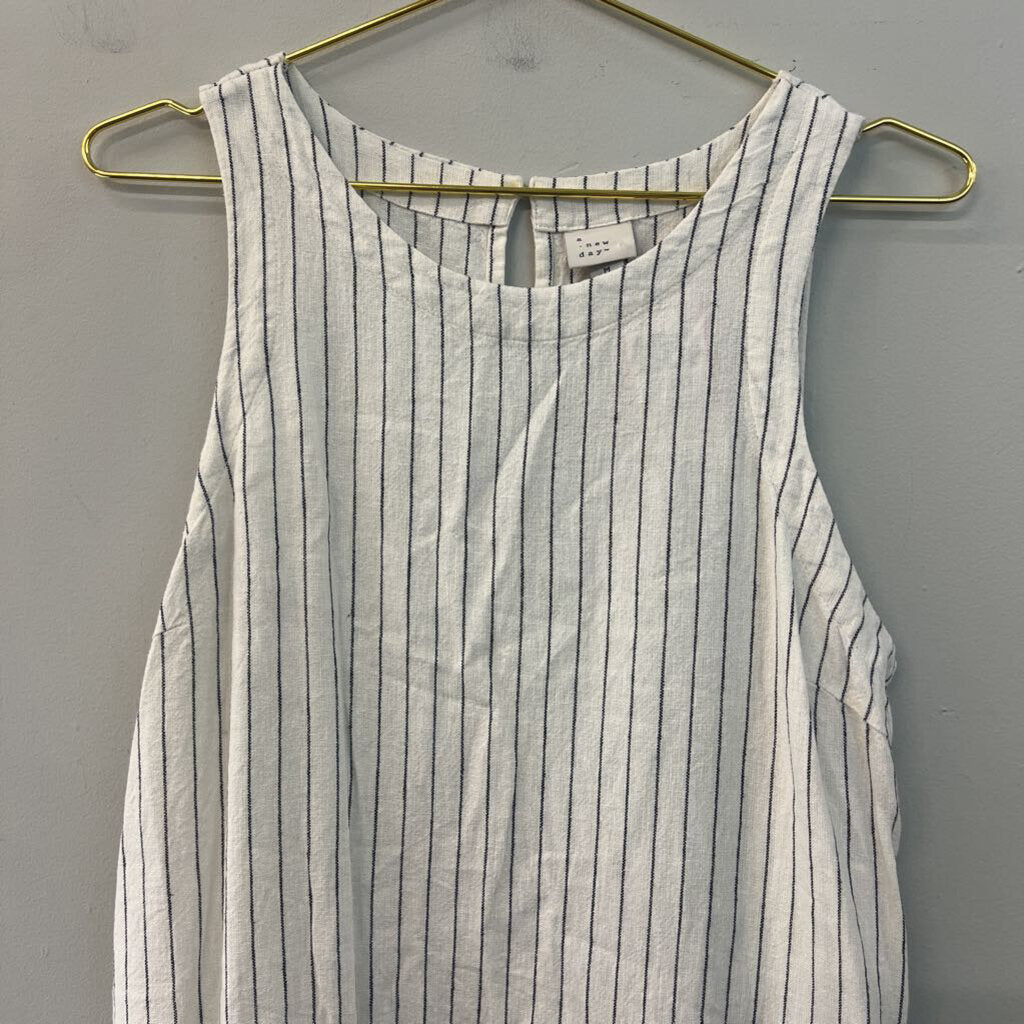 White/ Black Striped Sleeveless Tank Dress Medium