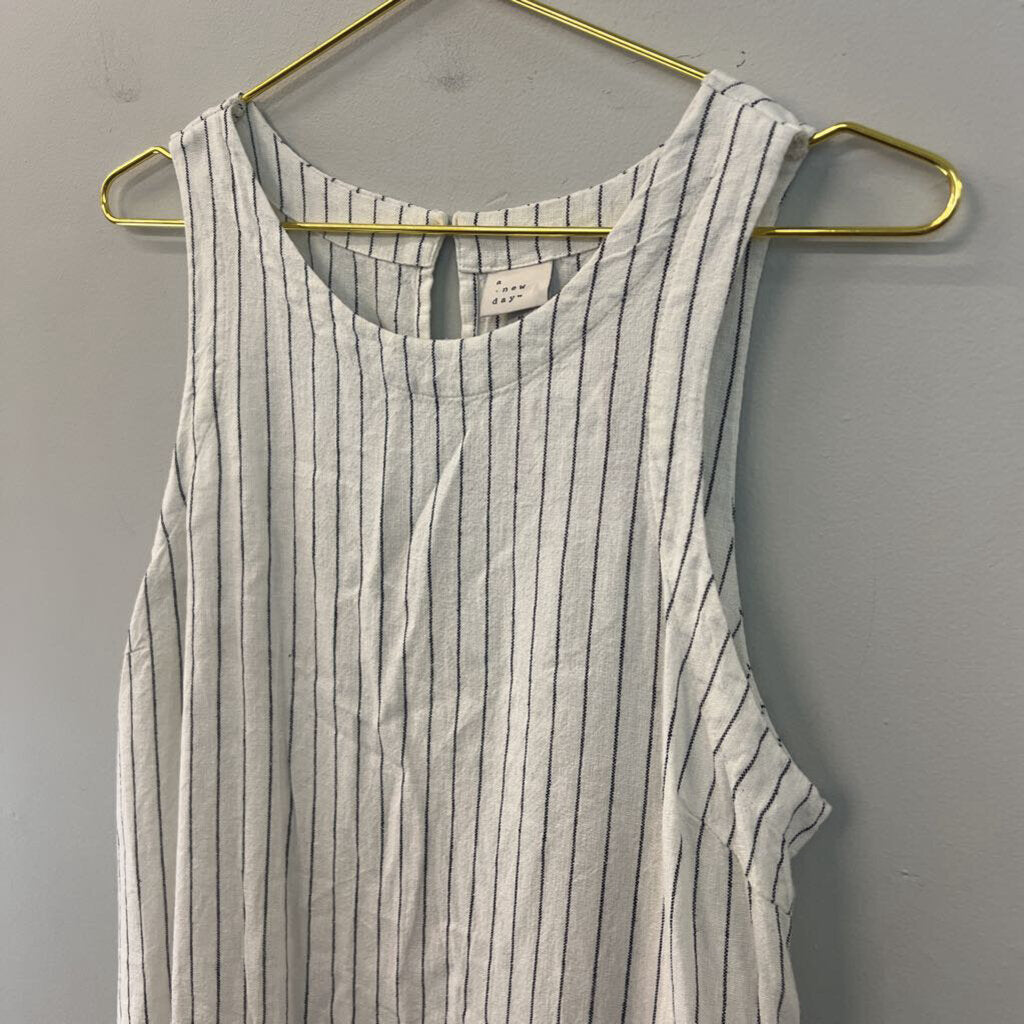 White/ Black Striped Sleeveless Tank Dress Medium