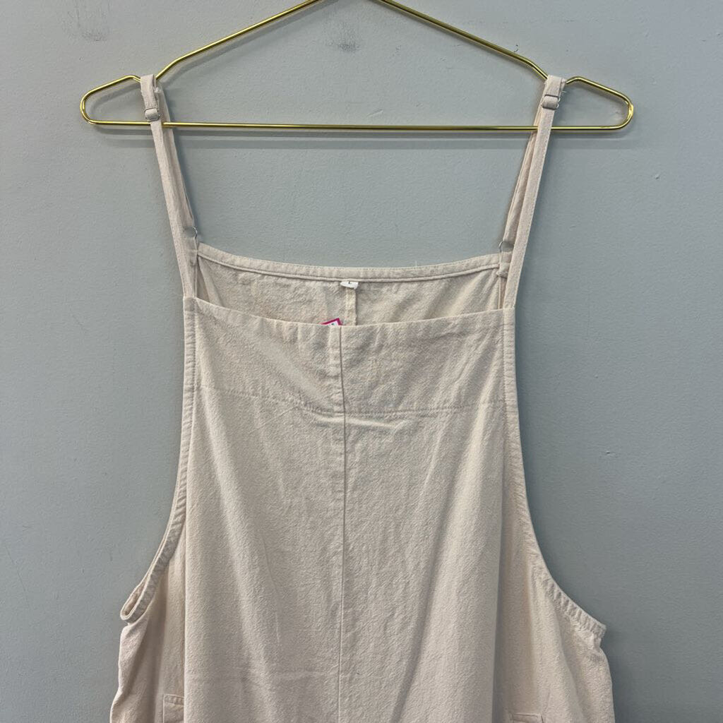 Cream Wide Leg Overall Jumpsuit Large