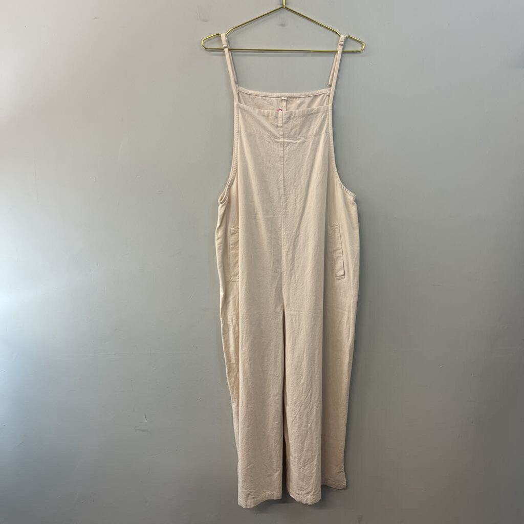 Cream Wide Leg Overall Jumpsuit Large
