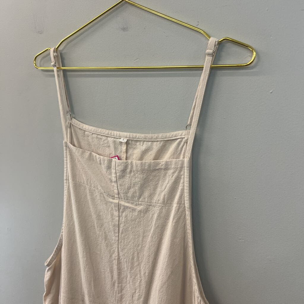 Cream Wide Leg Overall Jumpsuit Large