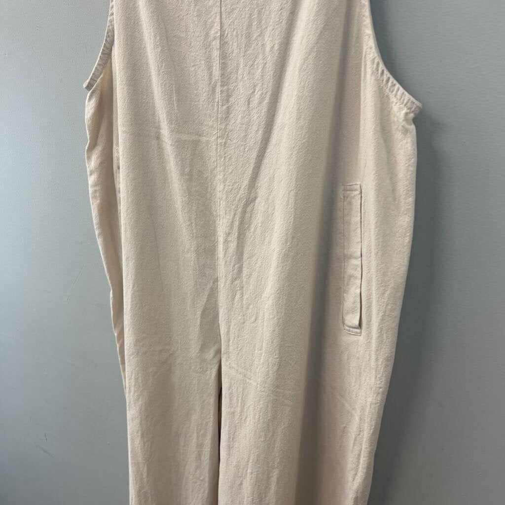 Cream Wide Leg Overall Jumpsuit Large