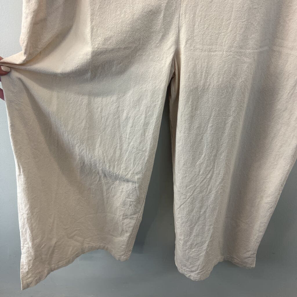 Cream Wide Leg Overall Jumpsuit Large