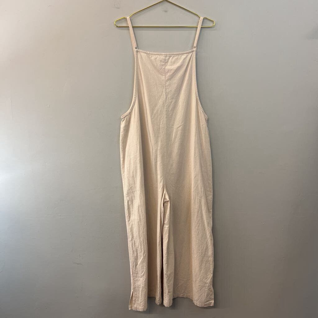 Cream Wide Leg Overall Jumpsuit Large