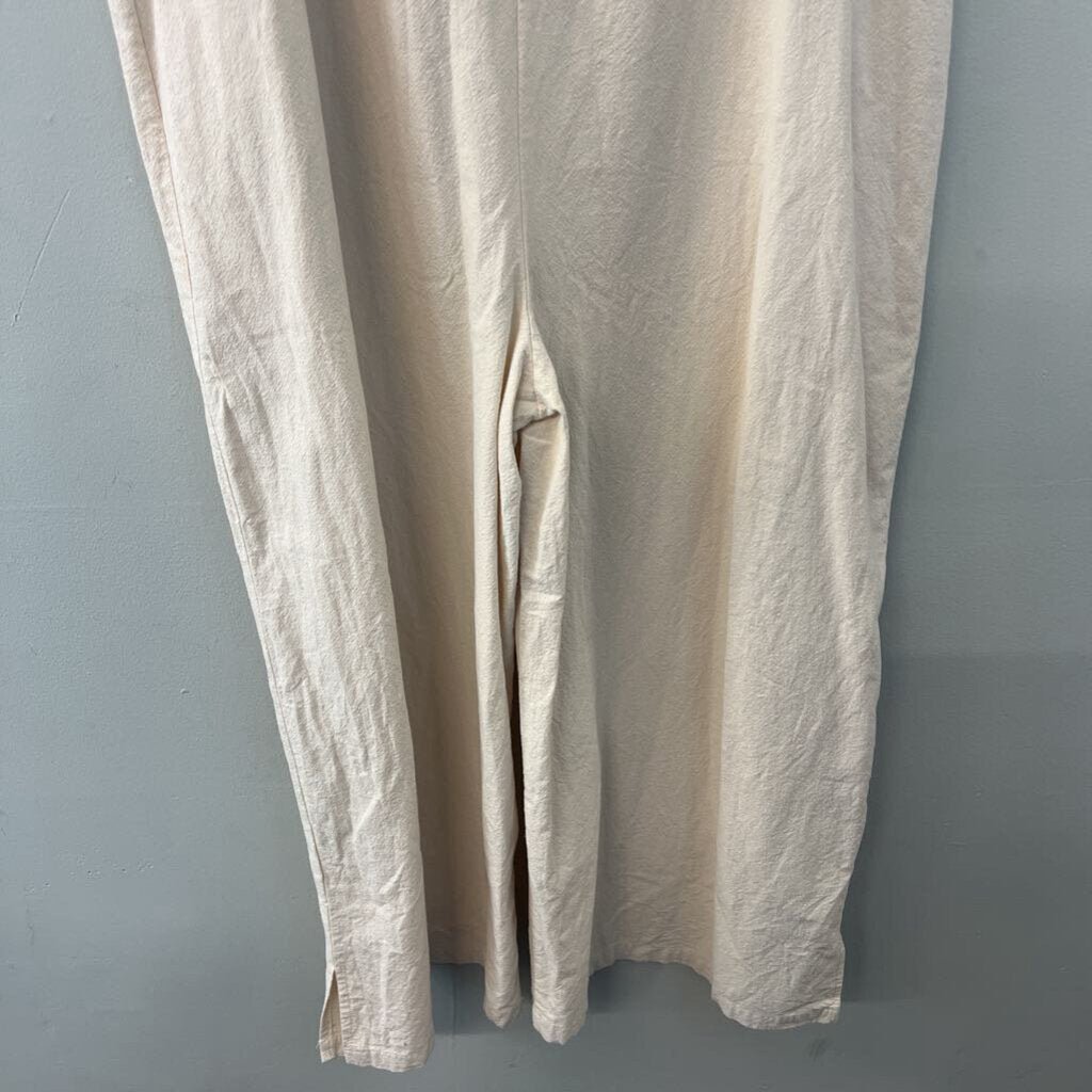 Cream Wide Leg Overall Jumpsuit Large