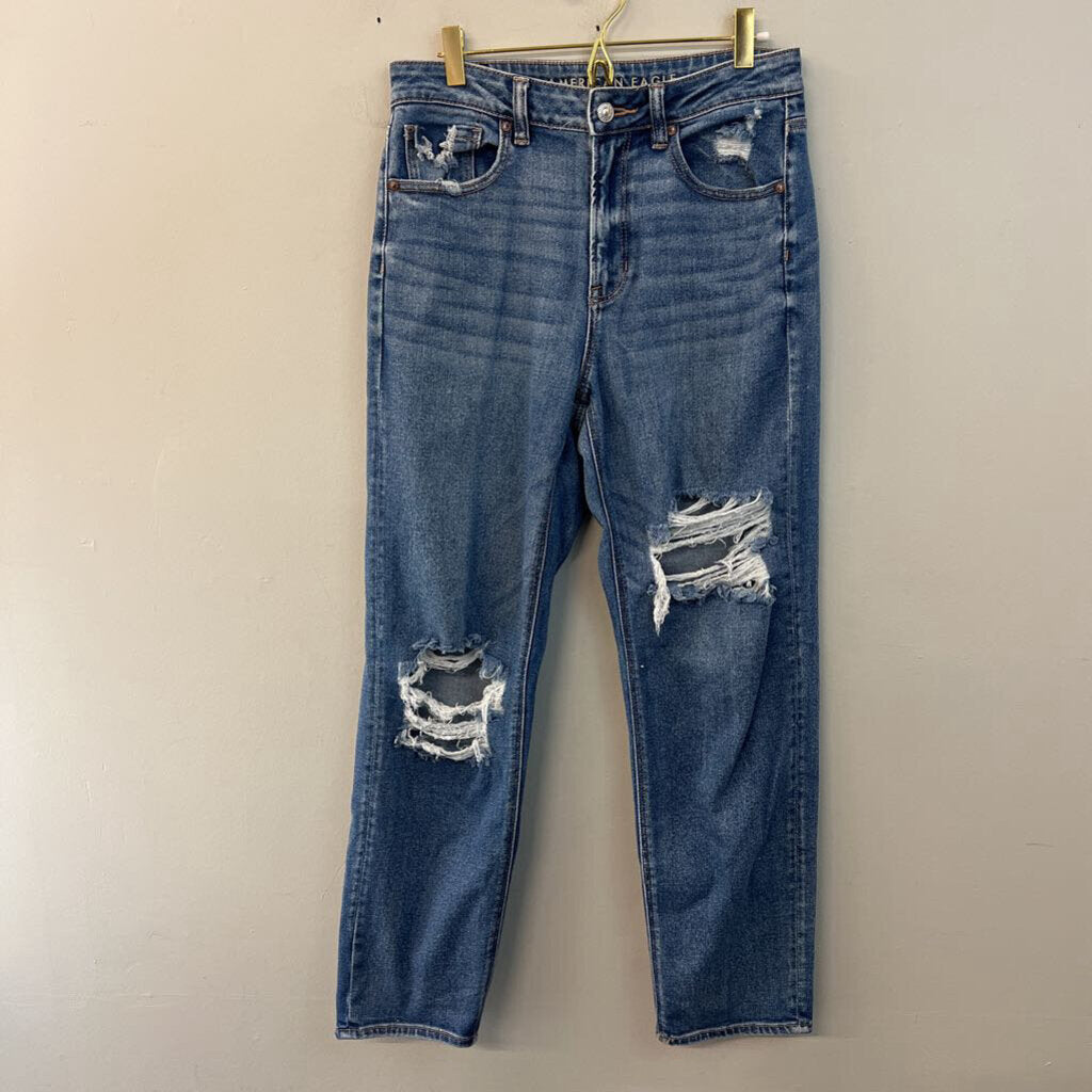 American Eagle Medium Wash Mom Straight Jeans 6 Long