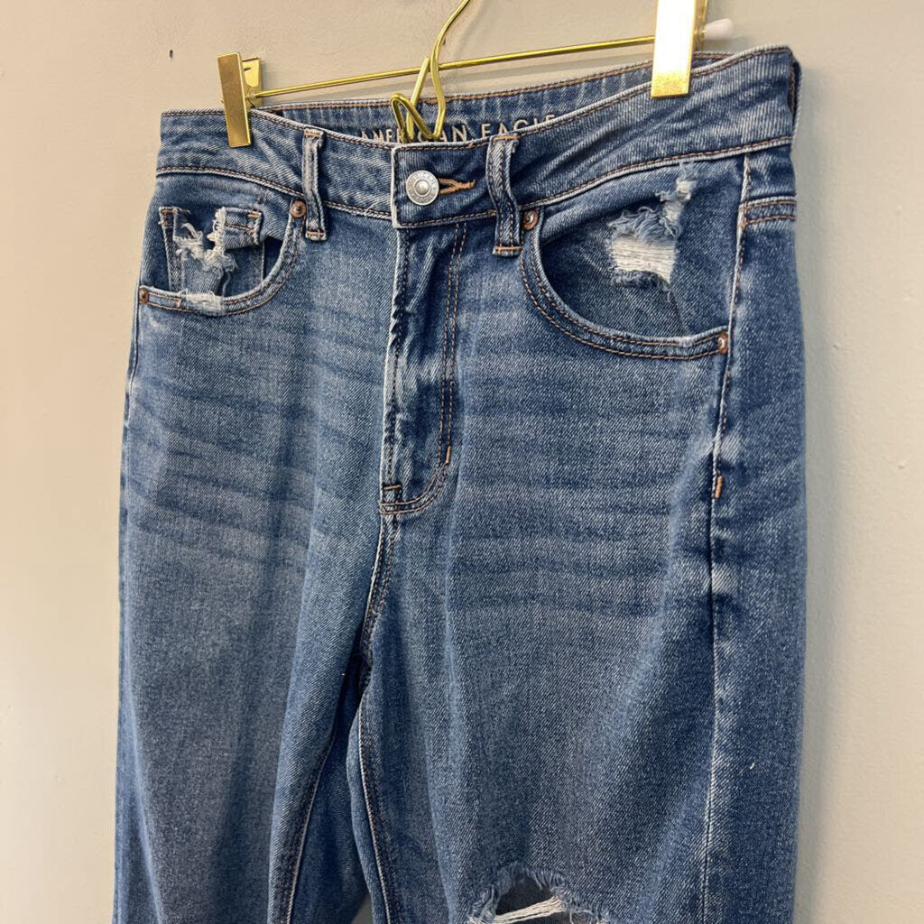 American Eagle Medium Wash Mom Straight Jeans 6 Long